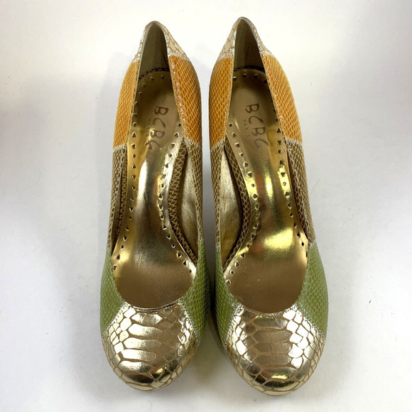 BCBG PARIS Gold Bosley Pump Heels Reptile Multicolor Embossed Leather Shoe 8.5 - Picture 12 of 12